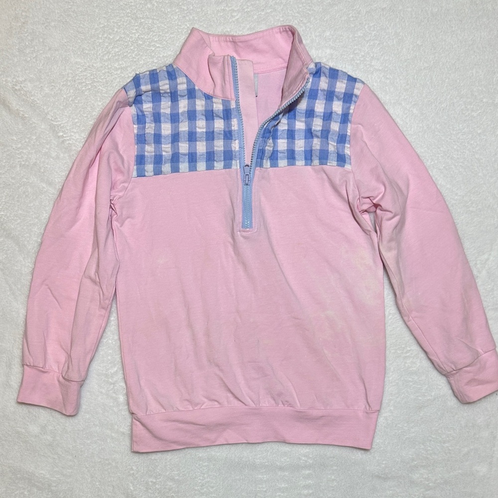Purple Pearl Smocks pink 3/4 zip with glue gingham details size 5